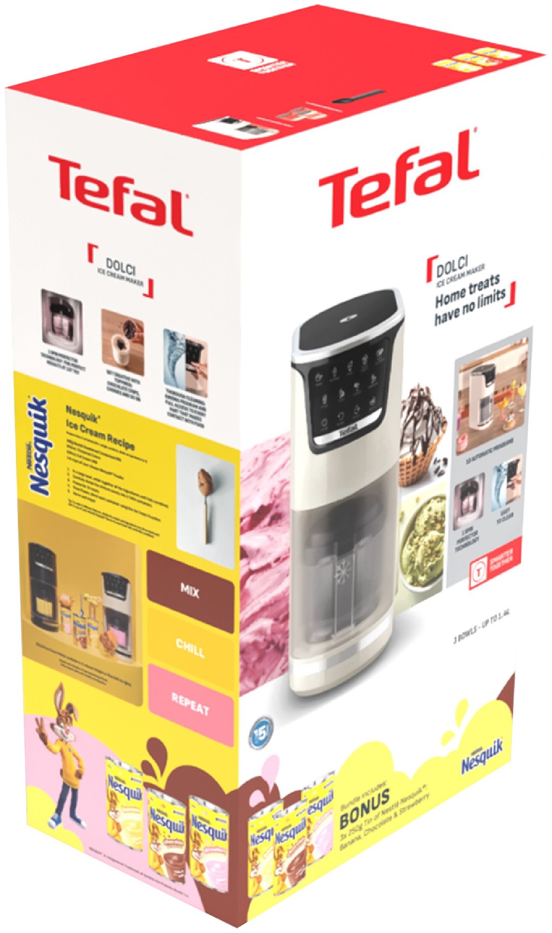 Tefal Dolci Ice Cream Maker Rise with 3 x Nesquik Cans NQ31IG04A