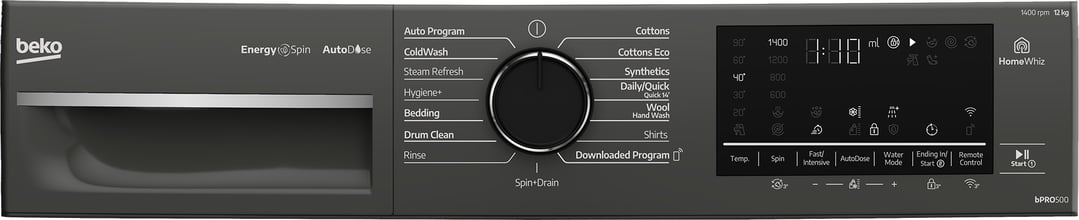 Beko 12kg Autodose Front Load Washing Machine with Steam Graphite BFLB123ADG