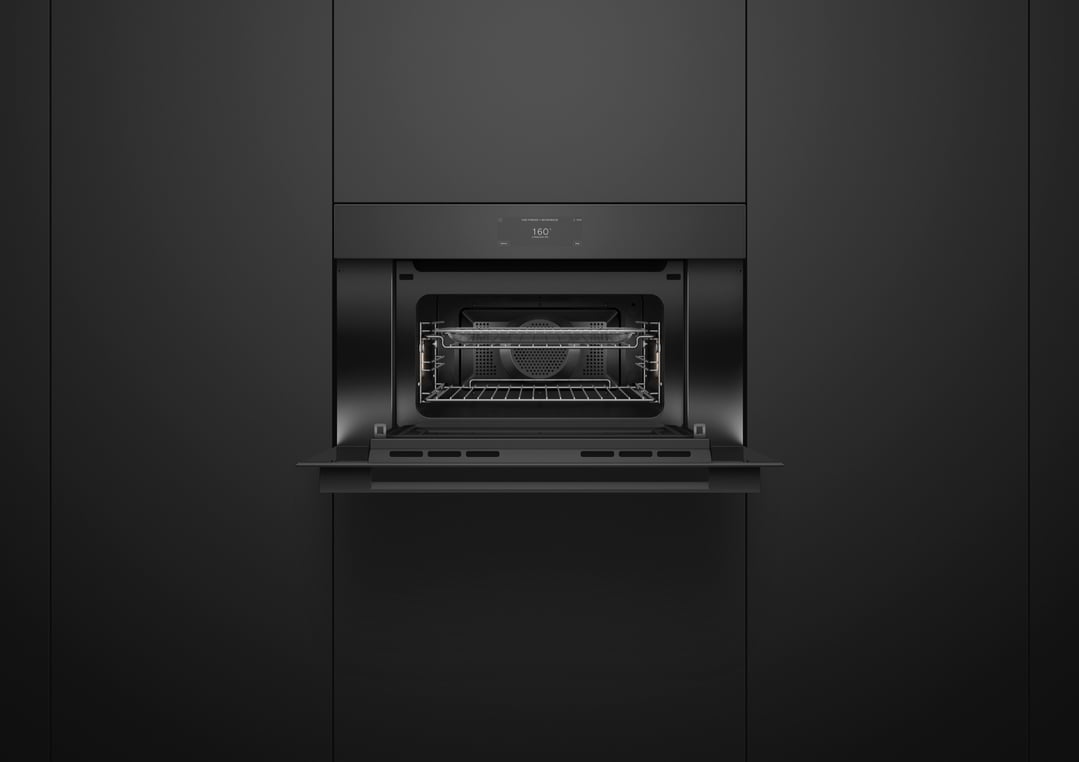 Fisher & Paykel 76cm Series 9, Minimal Compact Combi-Microwave Oven, Black Glass OM76NMUB3