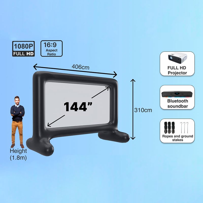 Laser Outdoor Cinema: Full HD Projector, 144" Screen & Soundbar PJT-BYCBL-040