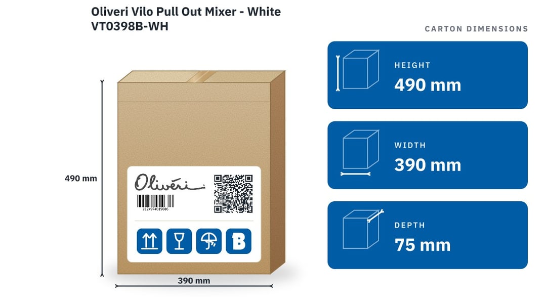 Oliveri Vilo Pull Out Mixer - White VT0398B-WH — packaged dimensions