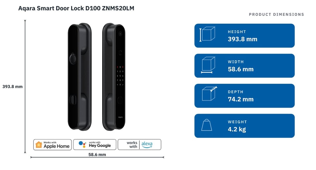 Aqara Smart Door Lock D100 ZNMS20LM — product dimensions