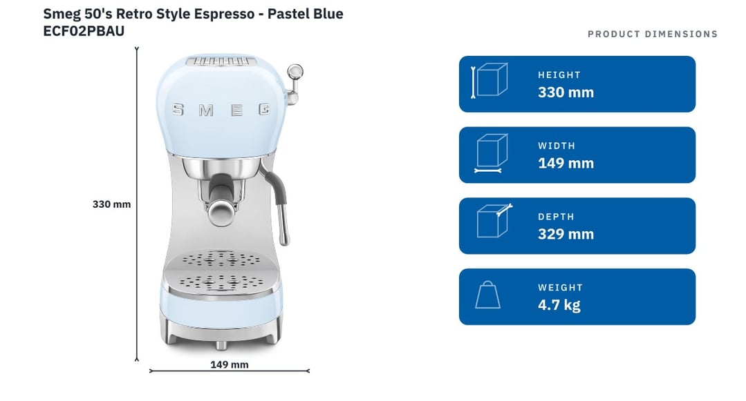 Smeg 50's Retro Style Espresso - Pastel Blue ECF02PBAU