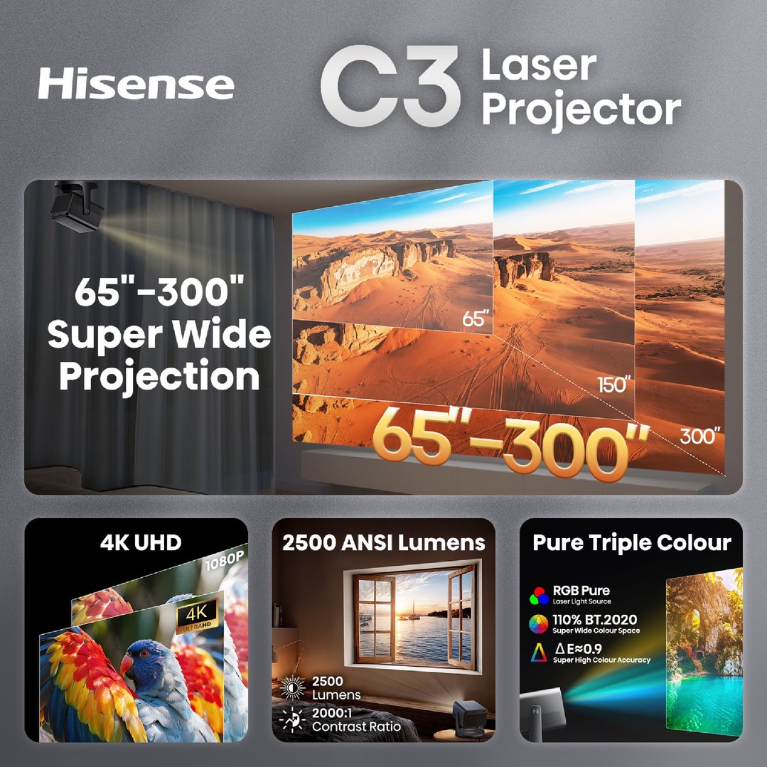 Hisense 65''-300'' 4K Triple Laser Projector (2026) C3