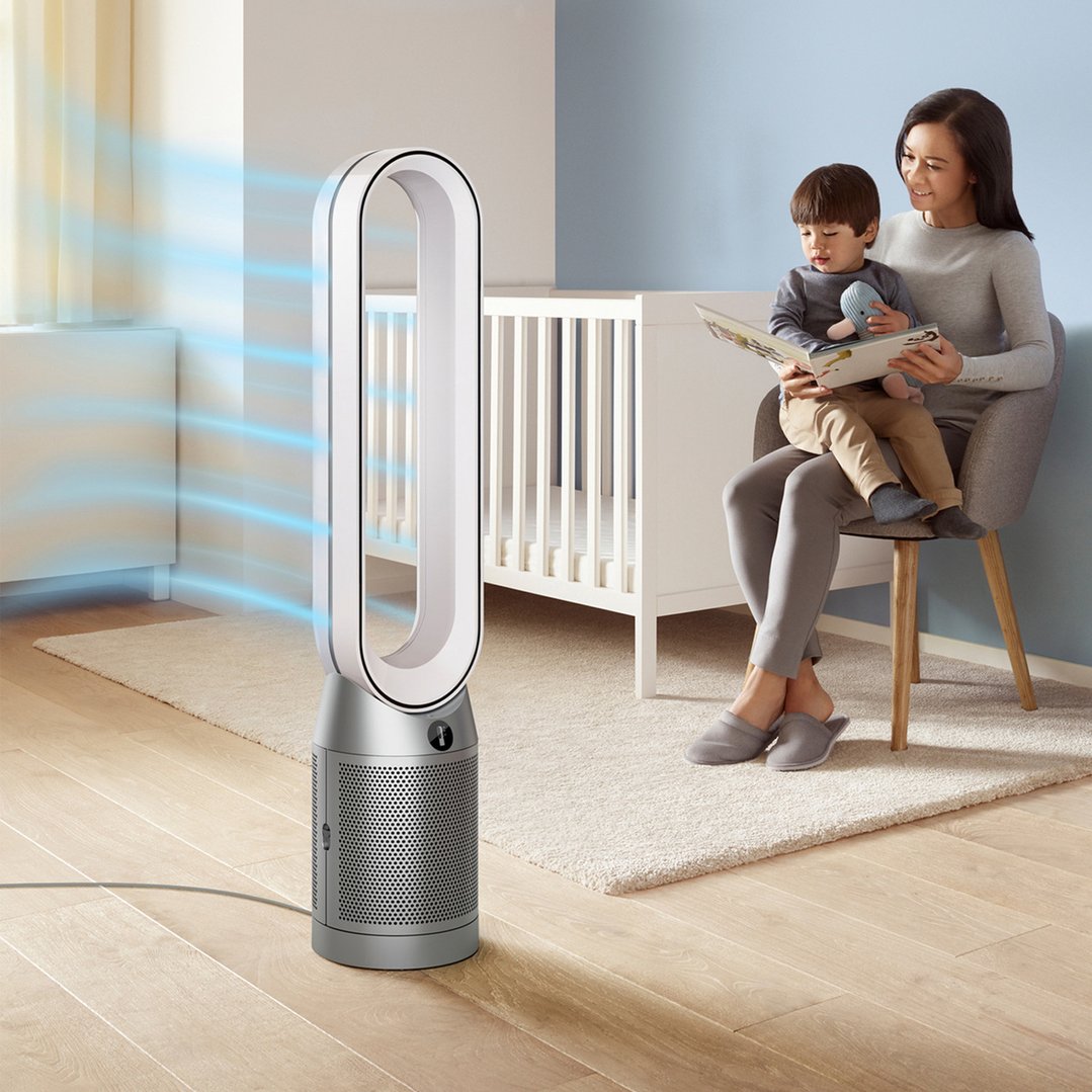 Dyson Purifier Cool purifying fan in a nursery with a mother and child