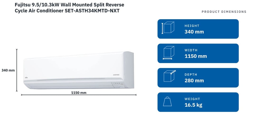 Fujitsu 9.5/10.3kW Wall Mounted Split Reverse Cycle Air Conditioner SET-ASTH34KMTD-NXT