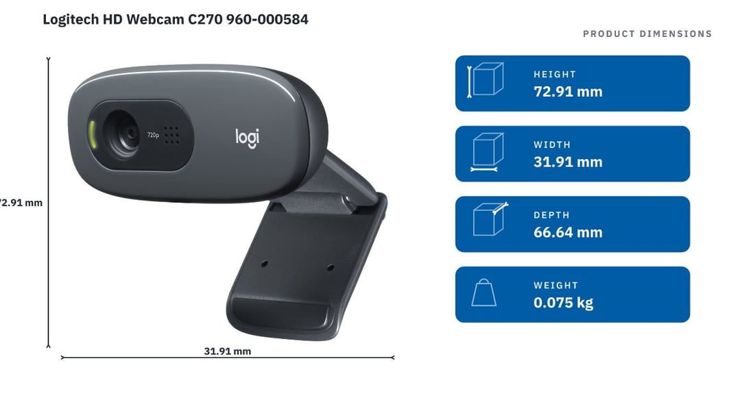 Logitech HD Webcam C270 960-000584 — product dimensions