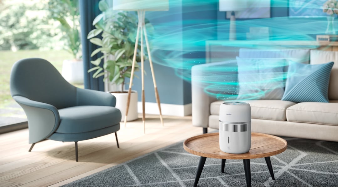 Philips Air Humidifier on a coffee table in a modern living room