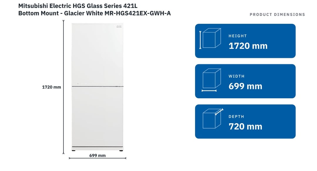 Mitsubishi Electric HGS Glass Series 421L Bottom Mount - Glacier White MR-HGS421EX-GWH-A