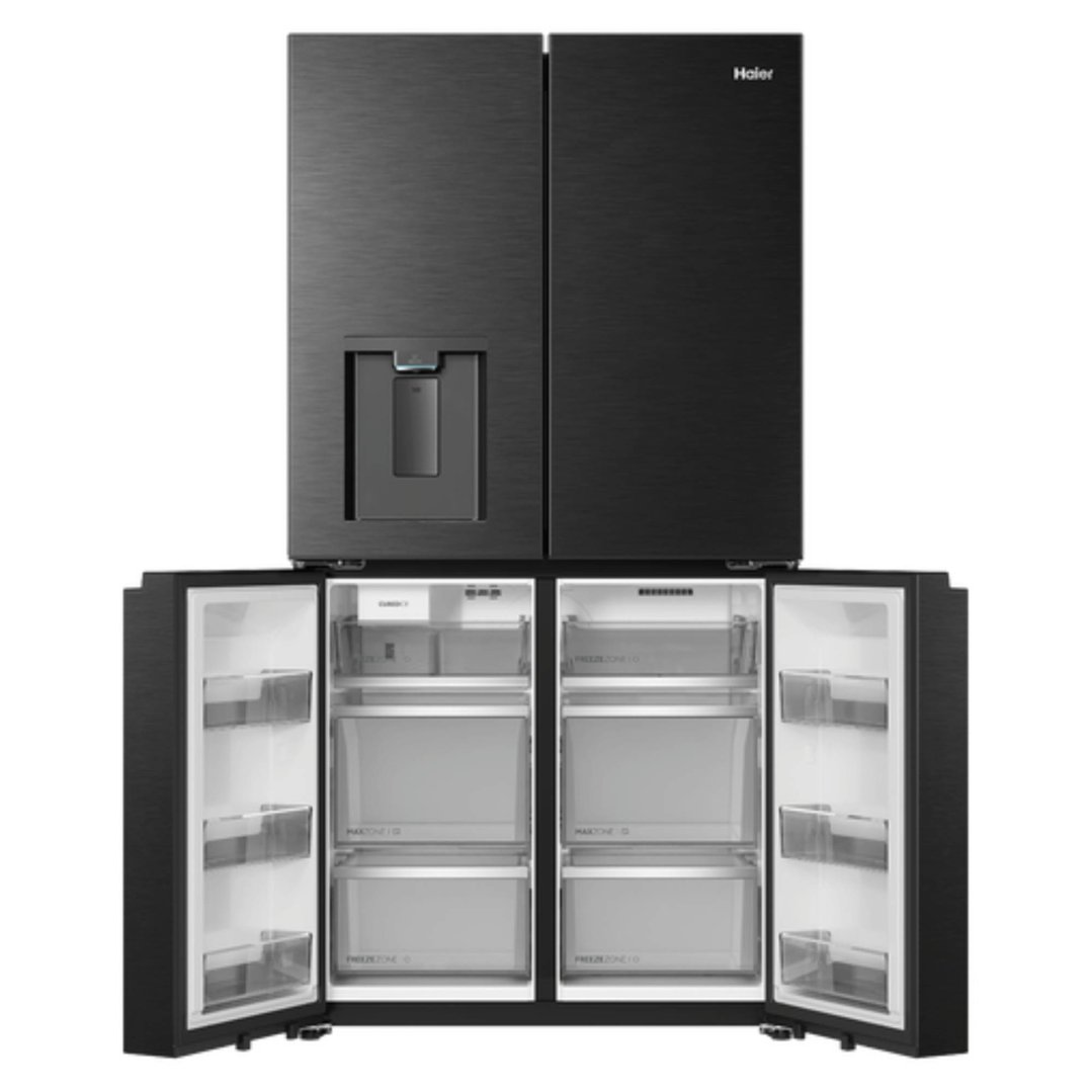 Haier 672L, Quad Door Refrigerator Freezer, Ice & Water, Non-Plumbed, Black HRF690YNC