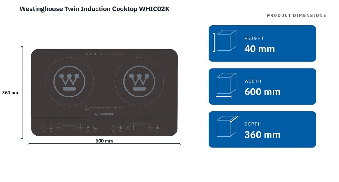 Westinghouse Twin Induction Cooktop WHIC02K — product dimensions