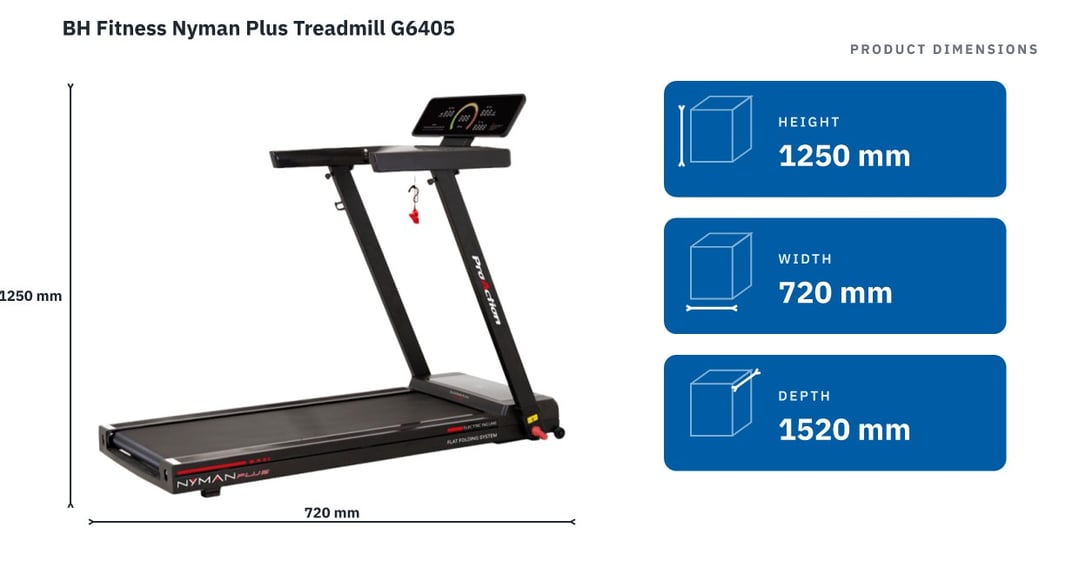 BH Fitness Nyman Plus Treadmill G6405 — product dimensions