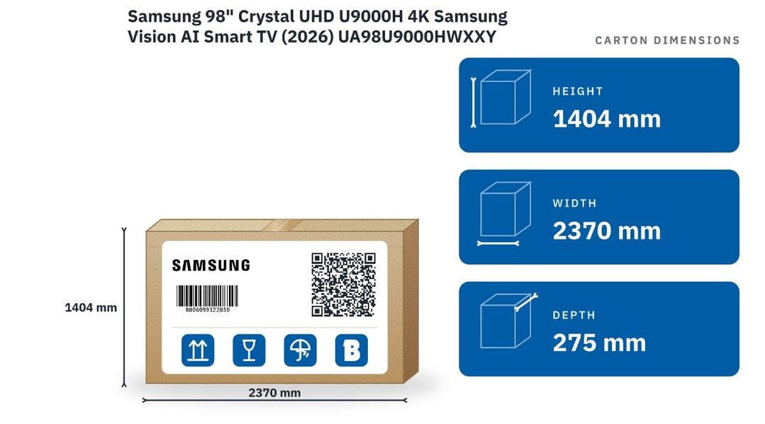 Samsung 98" Crystal UHD U9000H 4K Samsung Vision AI Smart TV (2026) UA98U9000HWXXY