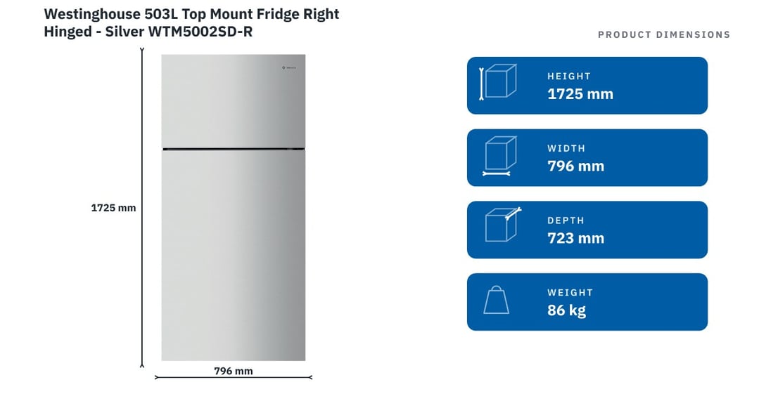 Westinghouse 503L Top Mount Fridge Right Hinged - Silver WTM5002SD-R