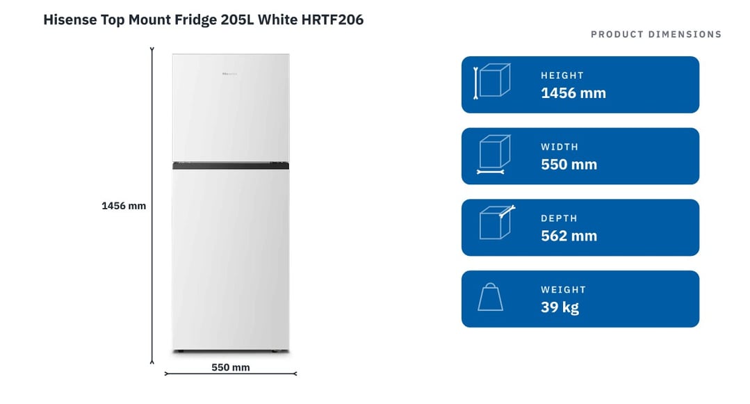 Hisense Top Mount Fridge 205L White HRTF206