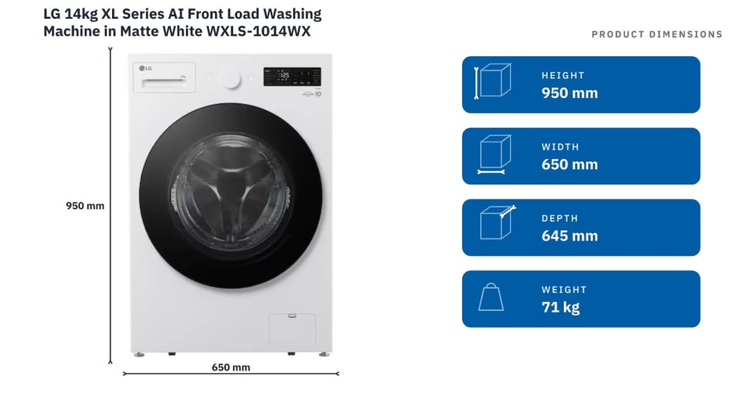 LG 14kg XL Series AI Front Load Washing Machine in Matte White WXLS-1014WX