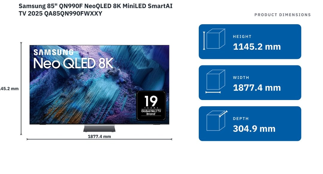 Samsung 85" QN990F NeoQLED 8K MiniLED SmartAI TV 2025 QA85QN990FWXXY