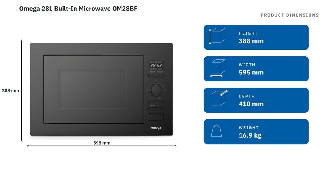 Omega 28L Built-In Microwave OM28BF — product dimensions