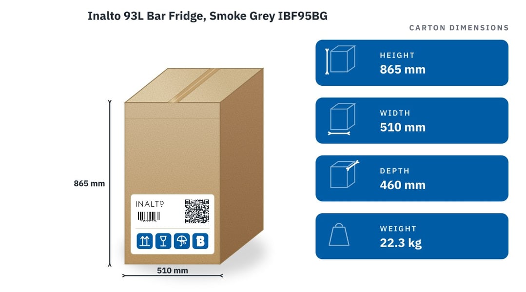 Inalto 93L Bar Fridge, Smoke Grey IBF95BG