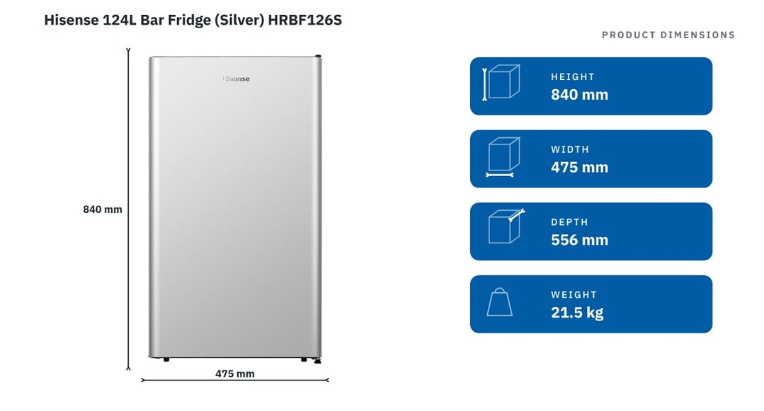 Hisense 124L Bar Fridge (Silver) HRBF126S