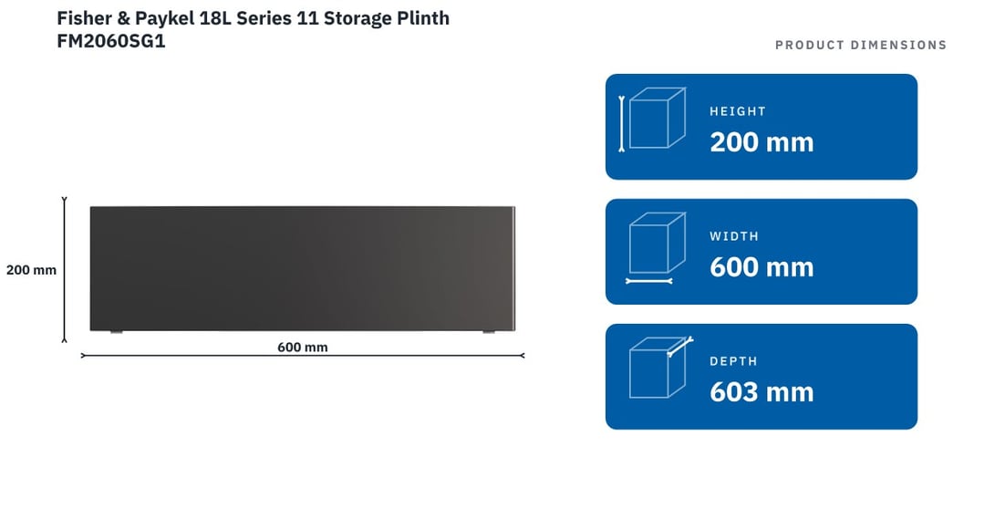 Fisher & Paykel 18L Series 11 Storage Plinth FM2060SG1 — product dimensions
