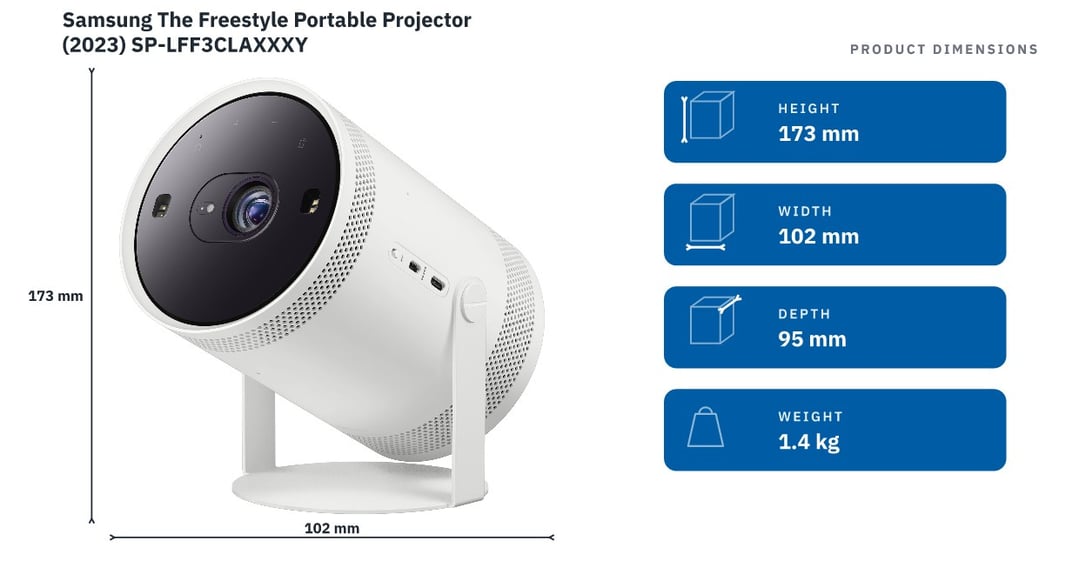 Samsung The Freestyle Portable Projector (2023) SP-LFF3CLAXXXY — product dimensions