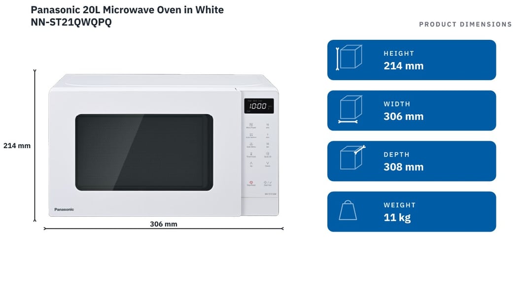 Panasonic 20L Microwave Oven in White NN-ST21QWQPQ — product dimensions