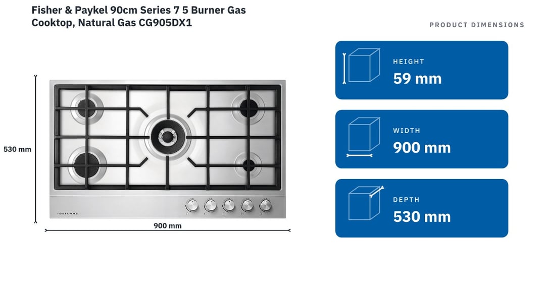 Fisher & Paykel 90cm Series 7 5 Burner Gas Cooktop, Natural Gas CG905DX1