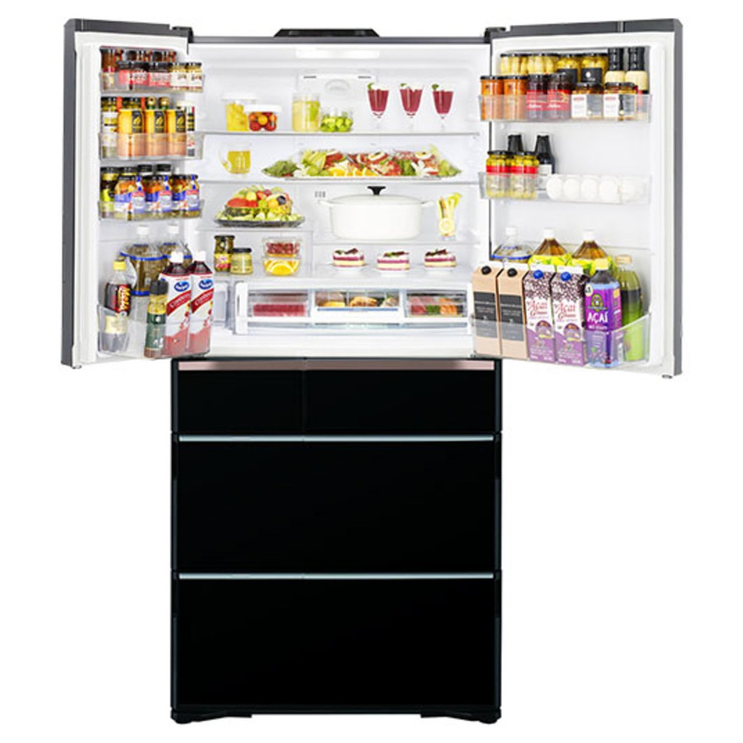 Hitachi 735L Multi Drawer French Door Fridge, Black Glass RZX740RAXK
