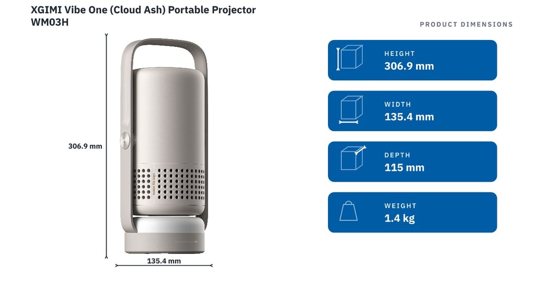 XGIMI Vibe One (Cloud Ash) Portable Projector WM03H — product dimensions