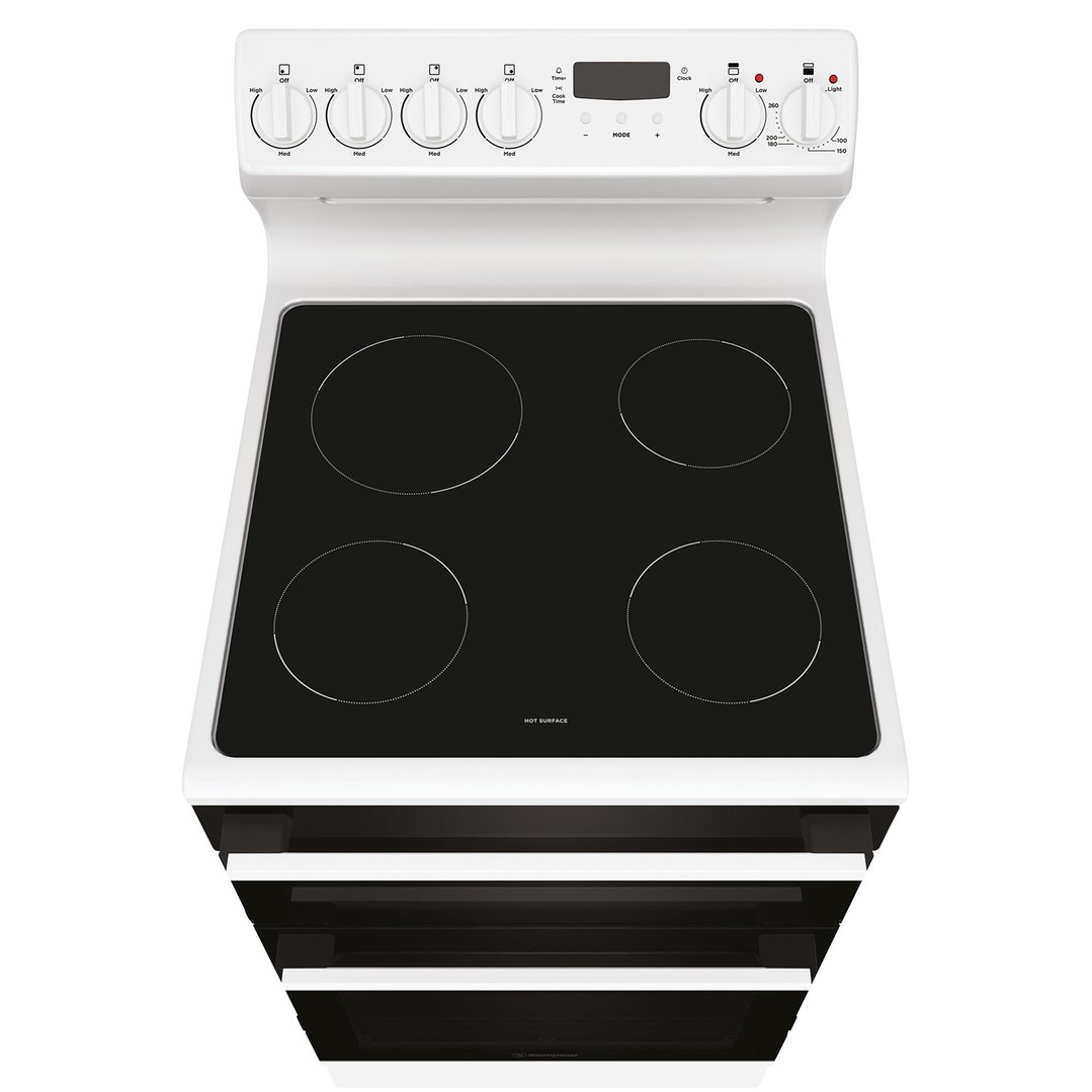 Westinghouse 54cm freestanding electric oven and ceramic cooktop, white