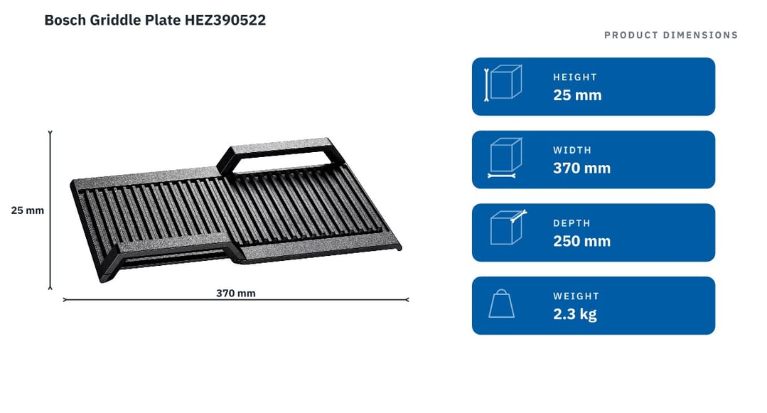 Bosch Griddle Plate HEZ390522 — product dimensions