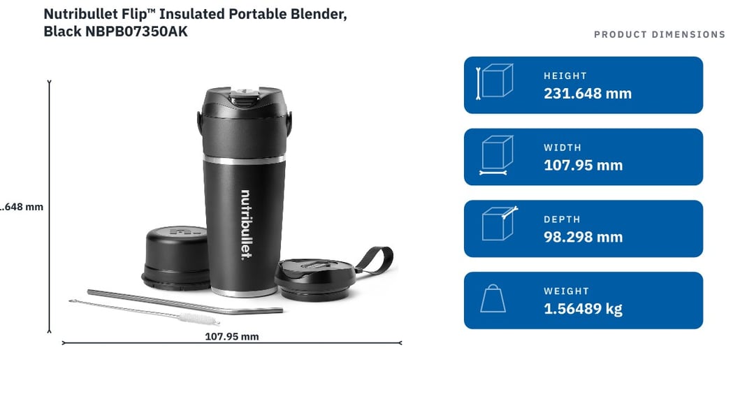 Nutribullet Flip™ Insulated Portable Blender, Black NBPB07350AK