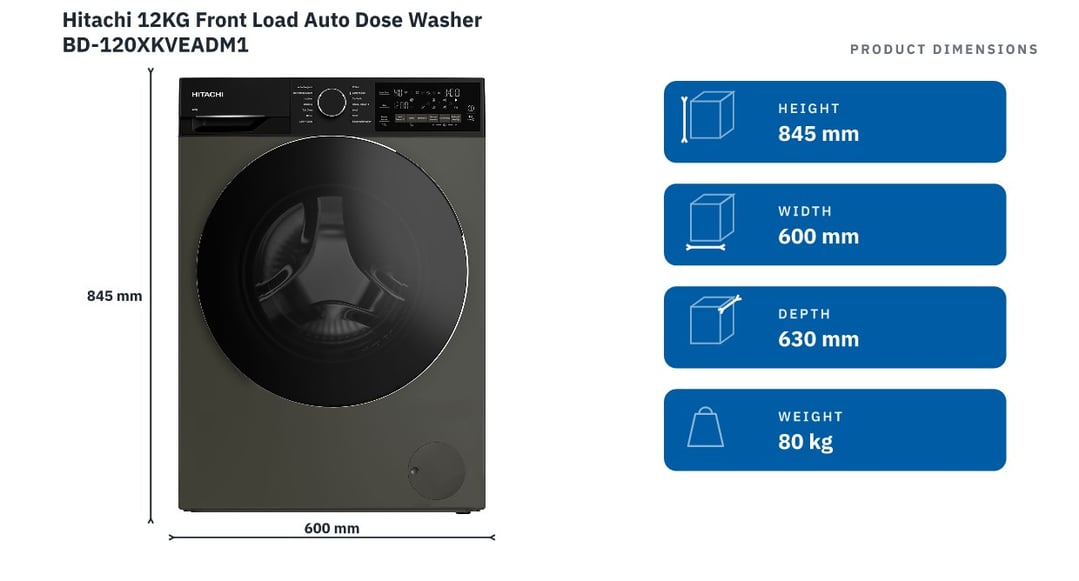 Hitachi 12KG Front Load Auto Dose Washer BD-120XKVEADM1