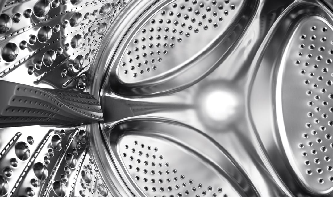 Close-up of the interior drum of a washing machine