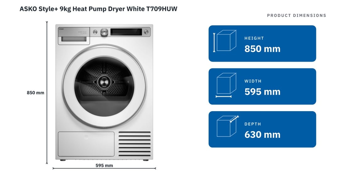 ASKO Style+ 9kg Heat Pump Dryer White T709HUW