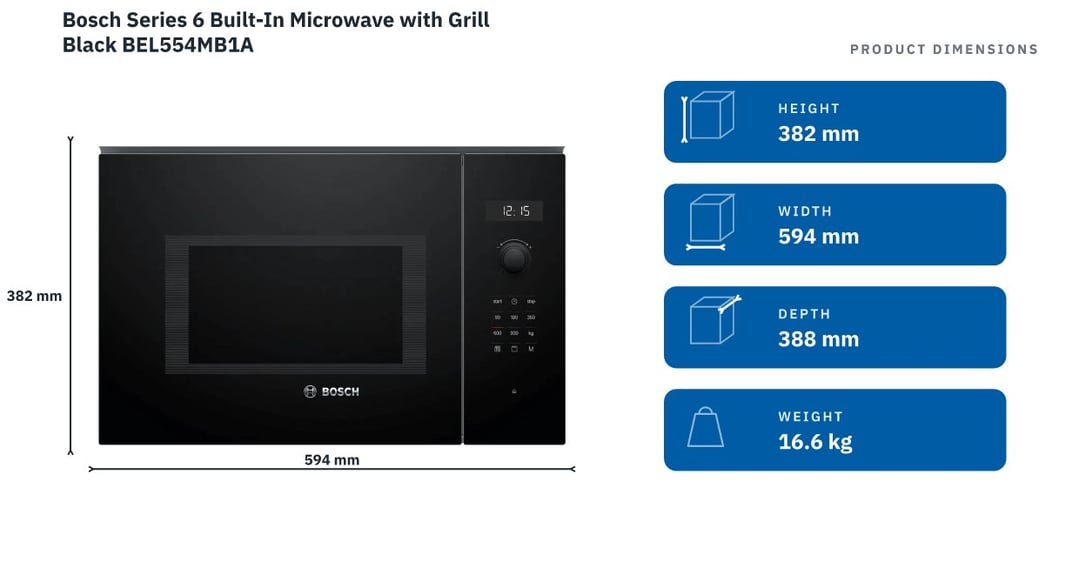 Bosch Series 6 Built-In Microwave with Grill Black BEL554MB1A