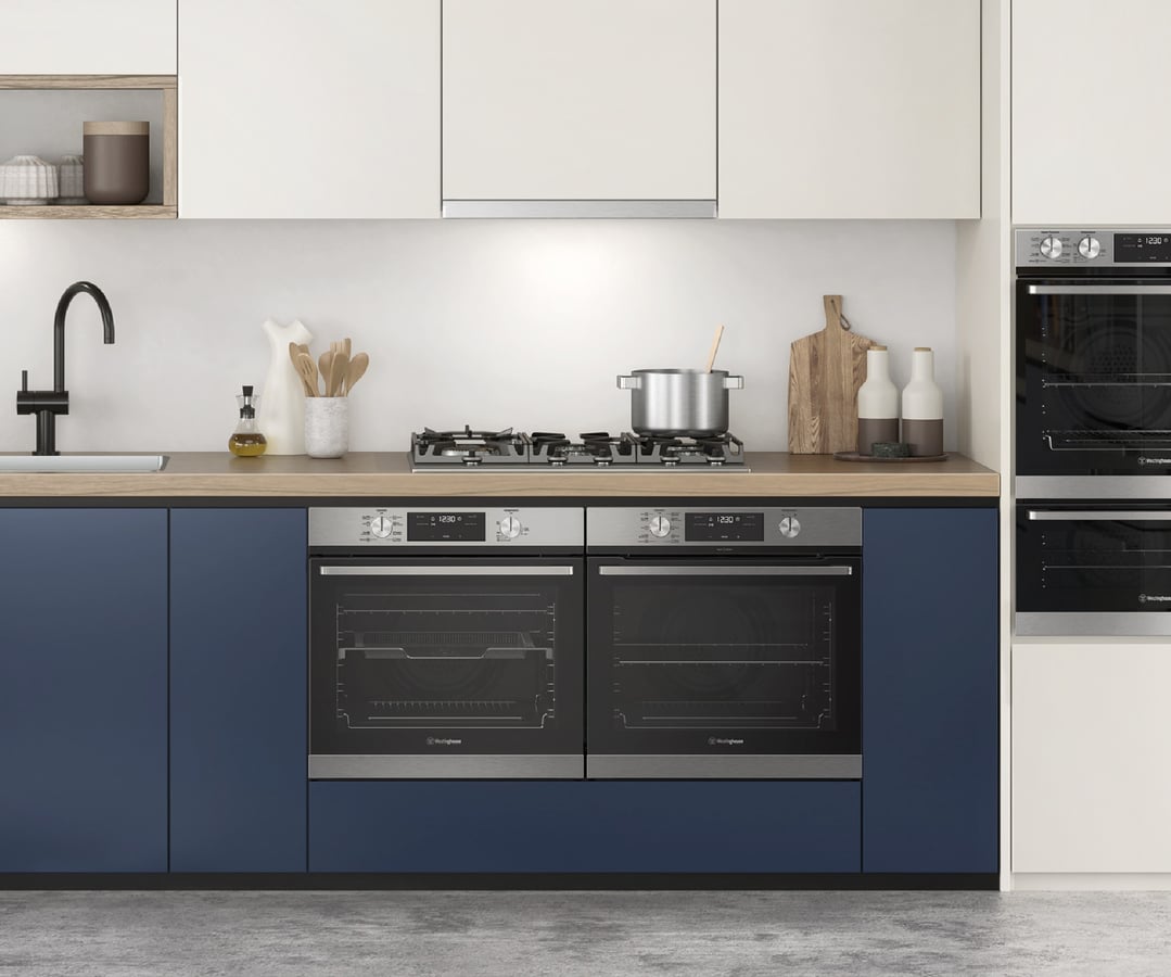 A Westinghouse 75cm 5 burner gas cooktop in a modern kitchen setting