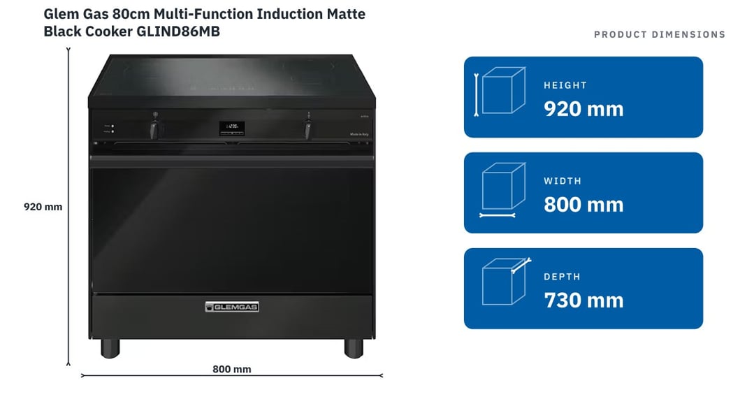 Glem Gas 80cm Multi-Function Induction Matte Black Cooker GLIND86MB