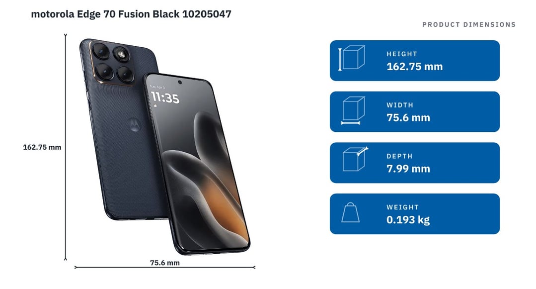 motorola Edge 70 Fusion Black 10205047 — product dimensions