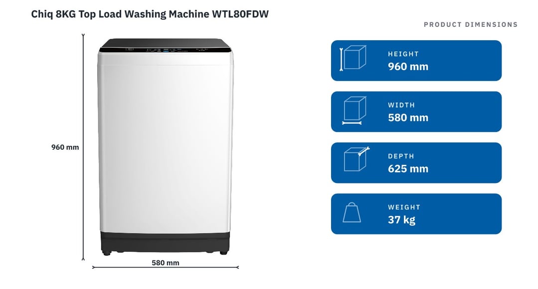 Chiq 8KG Top Load Washing Machine WTL80FDW