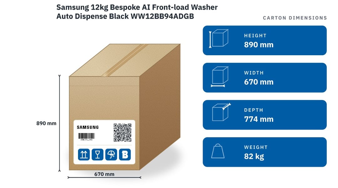 Samsung 12kg Bespoke AI Front-load Washer Auto Dispense Black WW12BB94ADGB