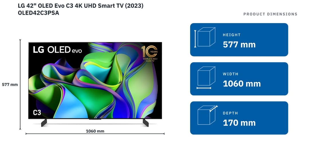 LG 42" OLED Evo C3 4K UHD Smart TV (2023) OLED42C3PSA — product dimensions