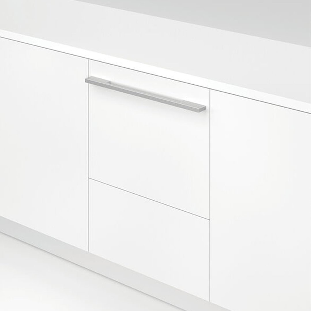 Integrated Tall Single DishDrawer Dishwasher with a silver handle in a kitchen
