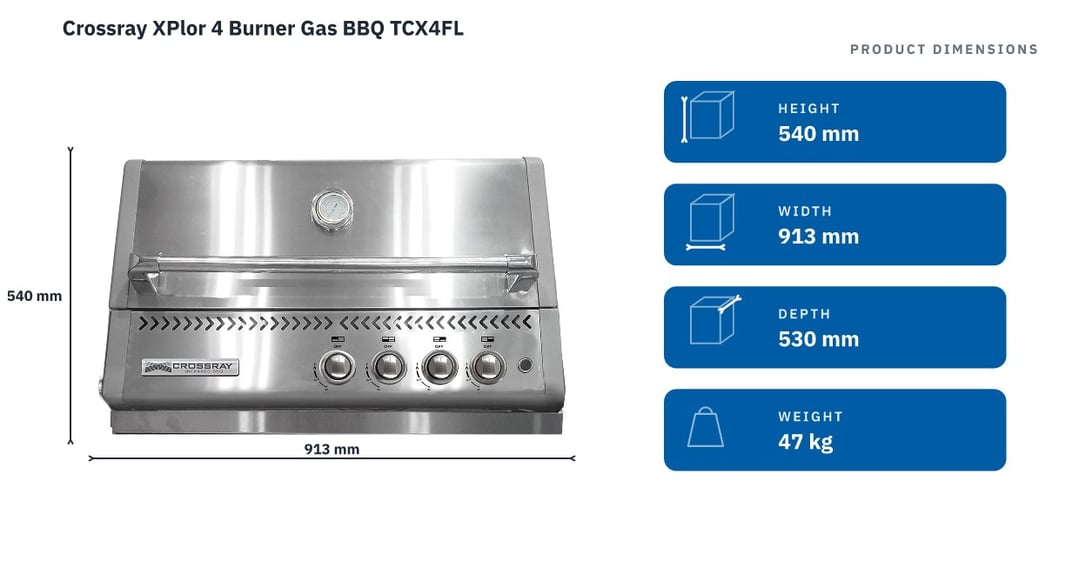 Crossray XPlor 4 Burner Gas BBQ TCX4FL — product dimensions