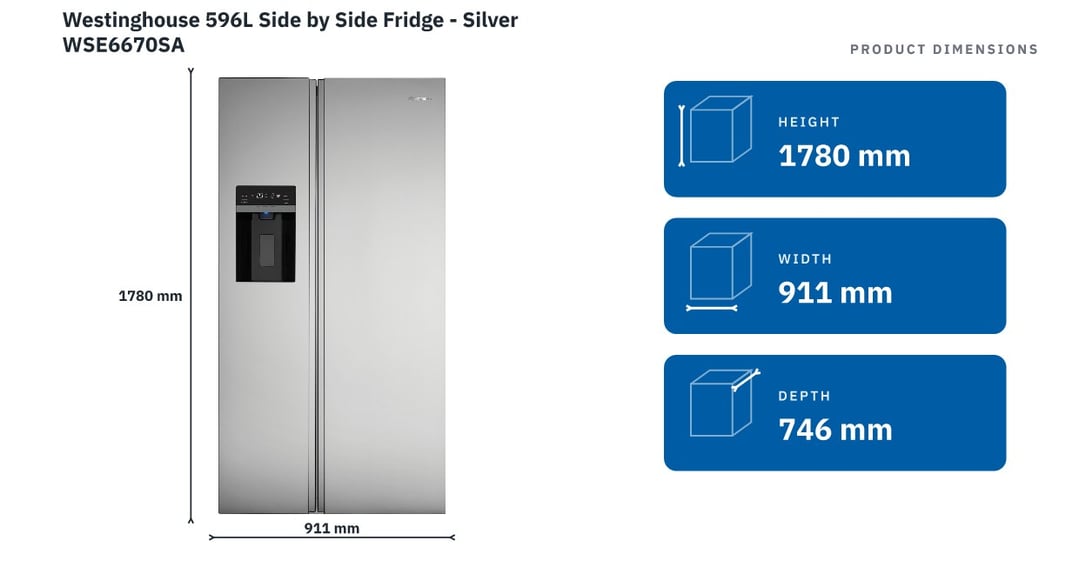 Westinghouse 596L Side by Side Fridge - Silver WSE6670SA