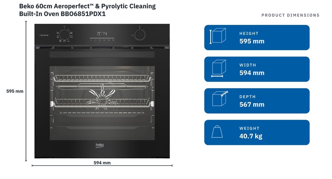 Beko 60cm Aeroperfect™ & Pyrolytic Cleaning Built-In Oven BBO6851PDX1
