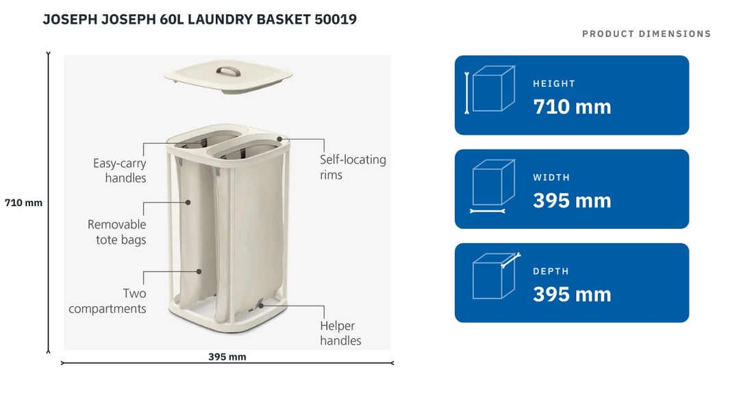 JOSEPH JOSEPH 60L LAUNDRY BASKET 50019 — product dimensions
