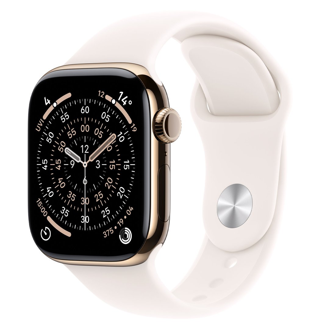 Apple Watch Series 11 42mm Gold Titanium Case GPS + Cellular Sport Band (S/M) (Light Blush) MF8W4X/A