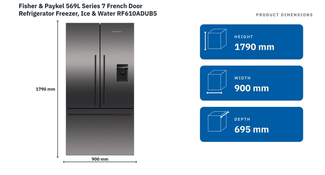Fisher & Paykel 569L Series 7 French Door Refrigerator Freezer, Ice & Water RF610ADUB5
